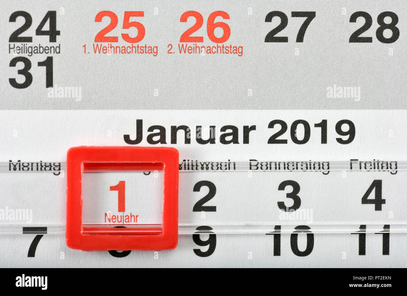 Calendar New Year 1st January 2019 Christmas 2018 Stock Photo