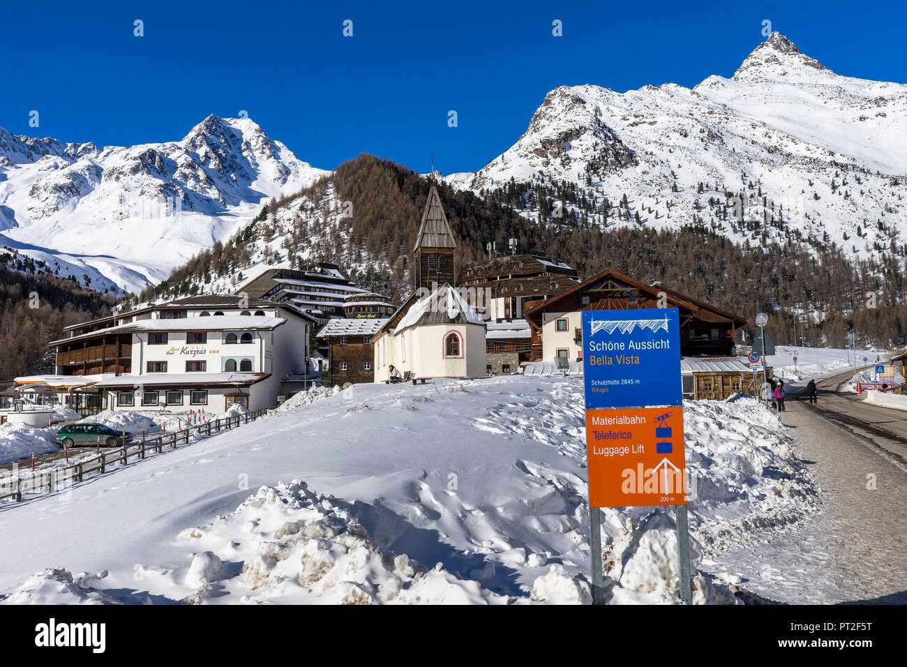 Europe, Italy, South Tyrol, Schnalstal, center of Kurzras in the Schnalstal Stock Photo