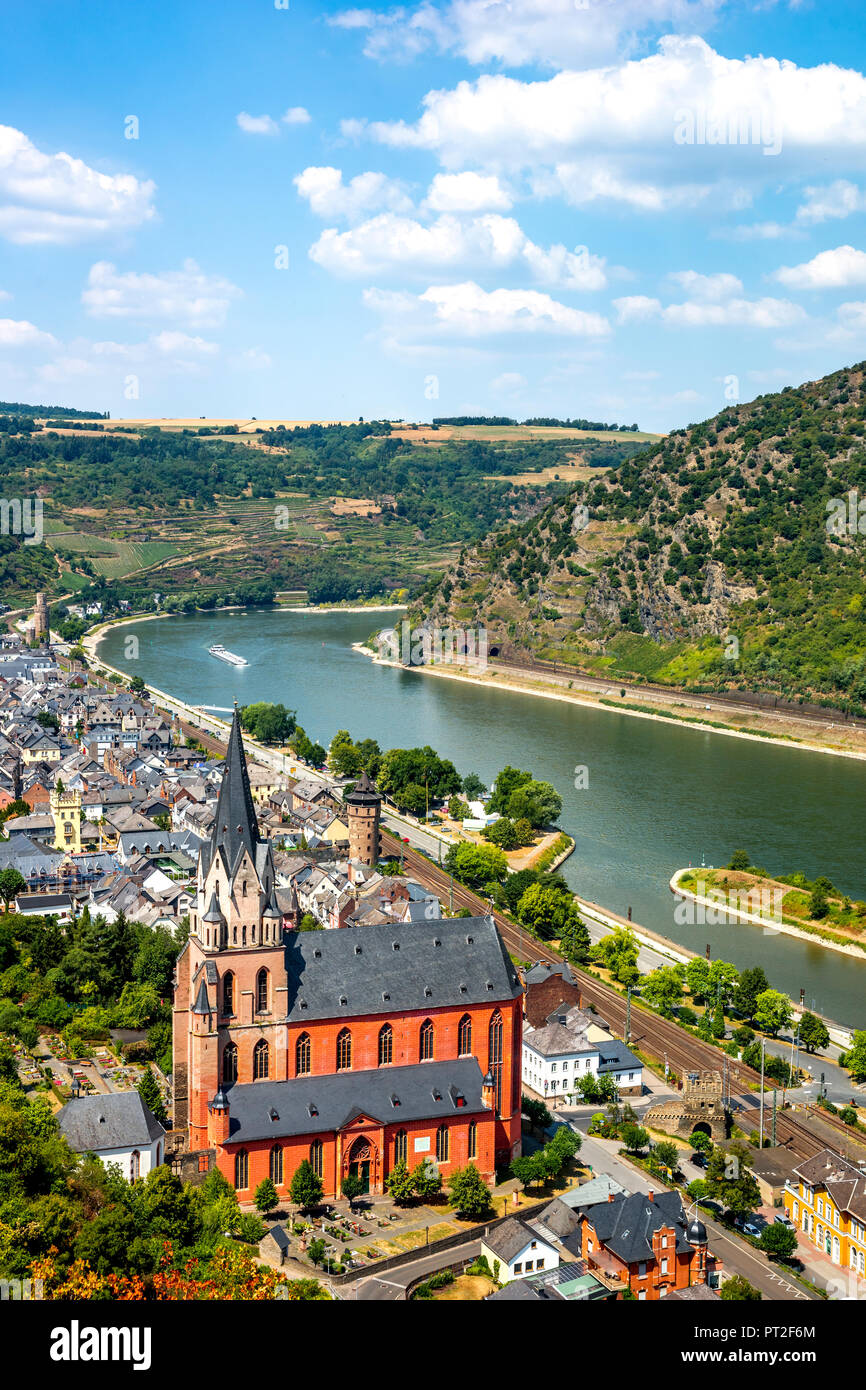Germany, Rhineland-Palatinate, Middle Rhine Valley, Oberwesel and Church of Our Lady, Middle Rhine Stock Photo