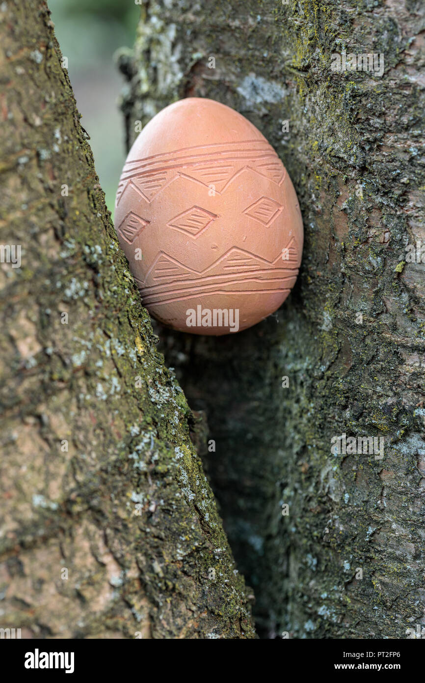 Easter egg sandwiched between branches, hiding place Stock Photo - Alamy