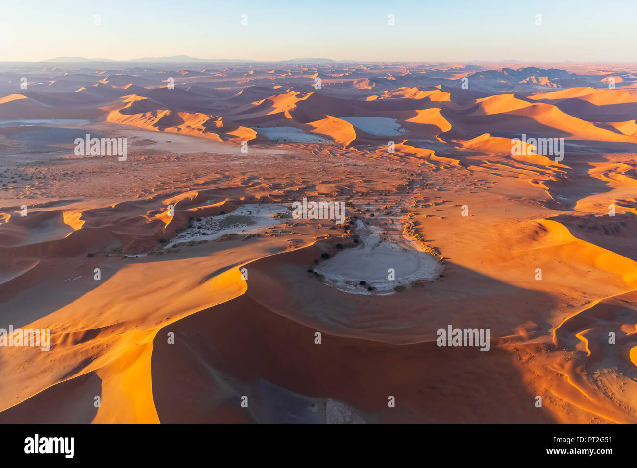 Africa, Namibia, Namib desert, Namib-Naukluft National Park, Aerial view of desert dunes, Nara Vlei and Sossus Vlei and 'Big Mama', Dead Vlei and 'Big Stock Photo