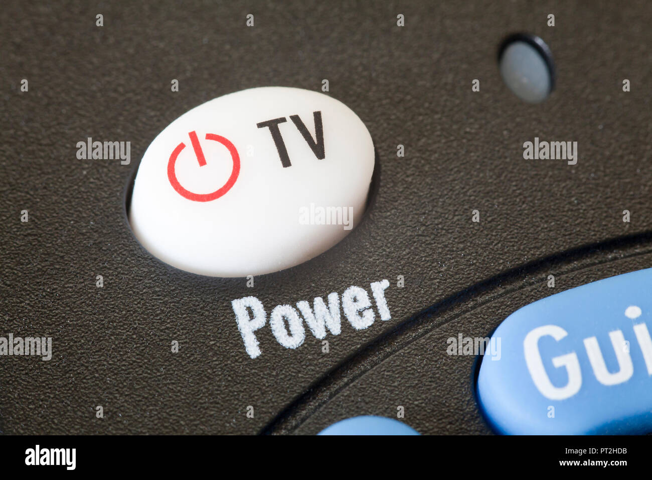 TV power button on remote control (close up, macro) - USA Stock Photo