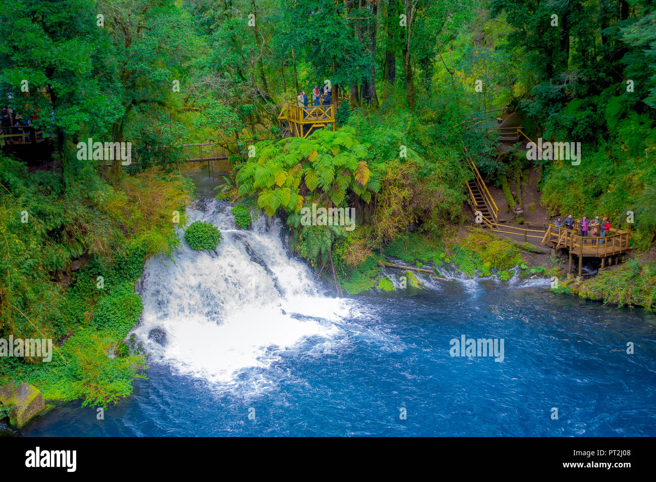 Beautiful outdoor view of long exposure of gorgeous waterfall located ...