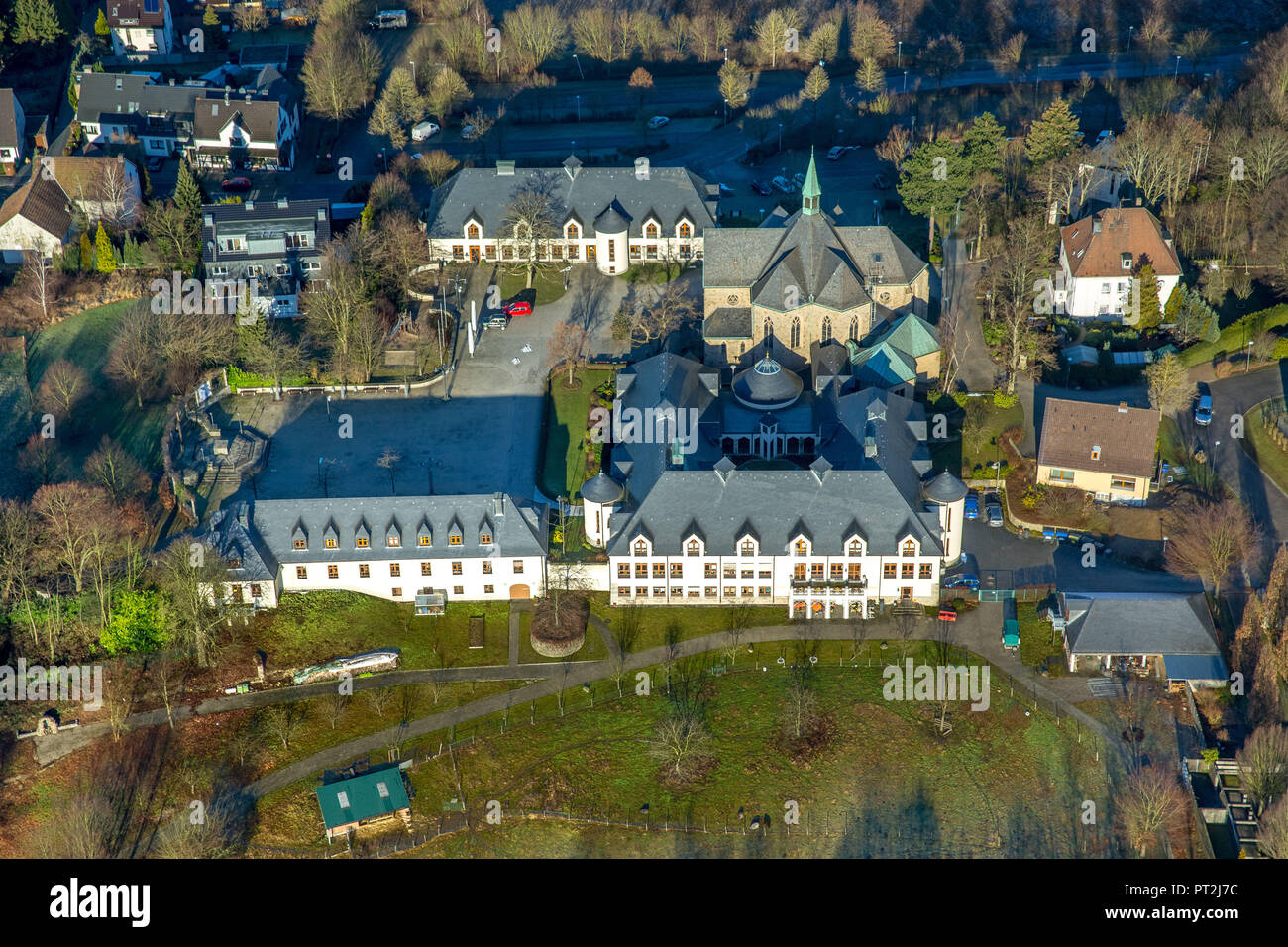 Aerial view, Cistercian monastery Bochum-Stiepel, Bochum, Ruhr area, North Rhine-Westphalia, Germany Stock Photo