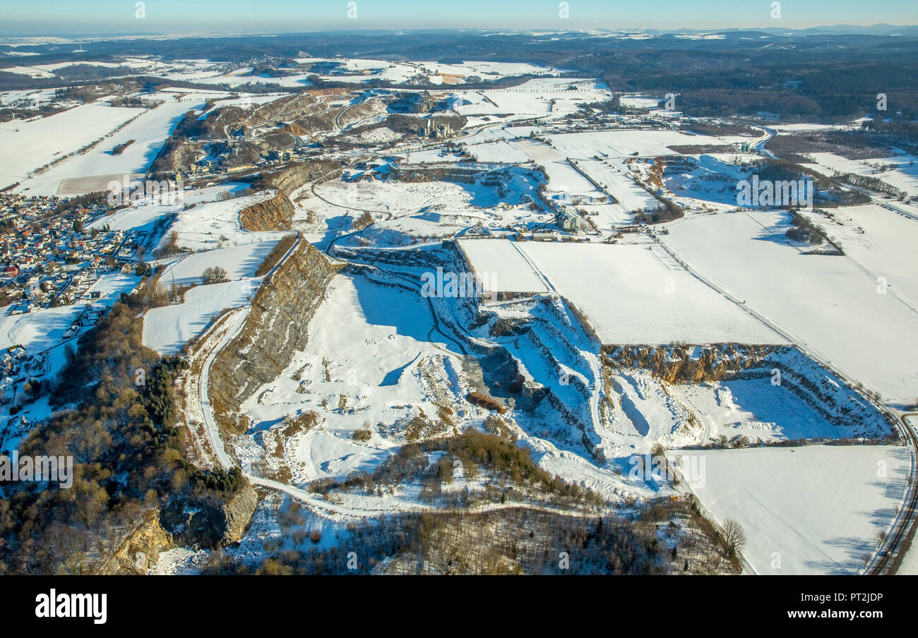 Quarries CALCIS Warstein with snow in winter, Warstein, Sauerland, North Rhine-Westphalia, Germany Stock Photo