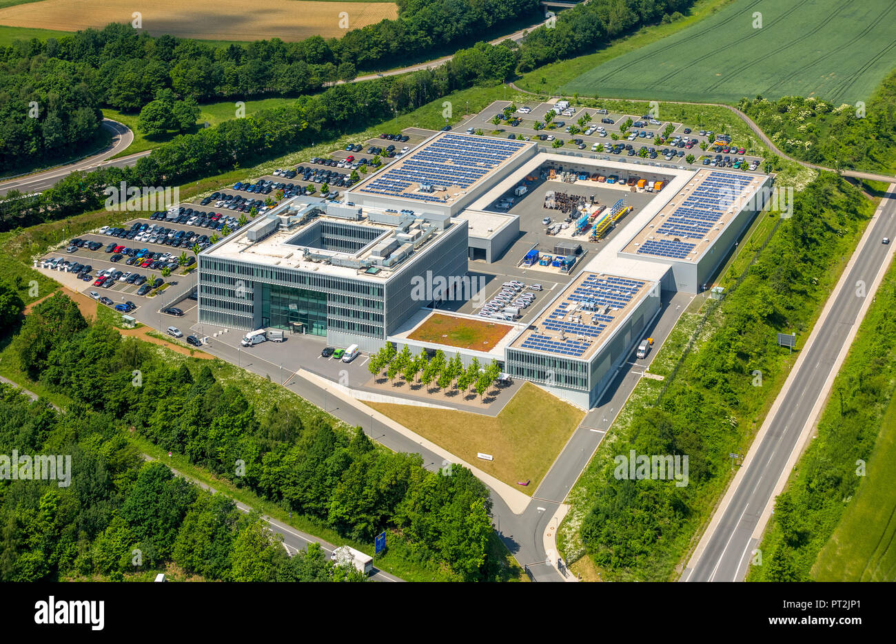 ENERVIE - Südwestfalen Energie and Wasser AG, power supply company, Hassley headquarters, office complex at the Sauerland line, motorway A45, Hagen, Ruhr area, North Rhine-Westphalia, Germany Stock Photo
