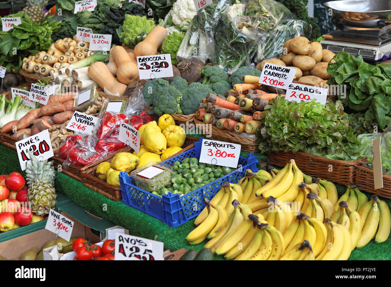 Fruits and Vegetables at Farmers Market Stall in London Stock Photo - Alamy