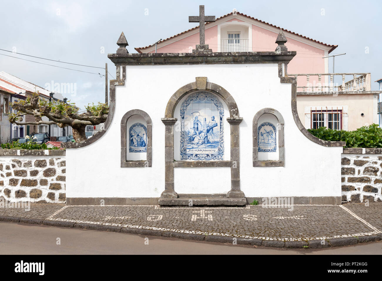 religious tile picture in the center of Sao Sebastiao on the island Terceira Stock Photo