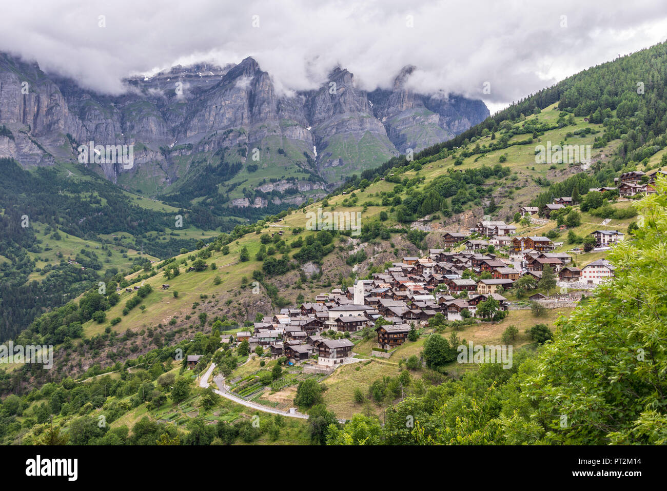 Switzerland, canton Valais, district Leuk, Albinen, village view Stock Photo
