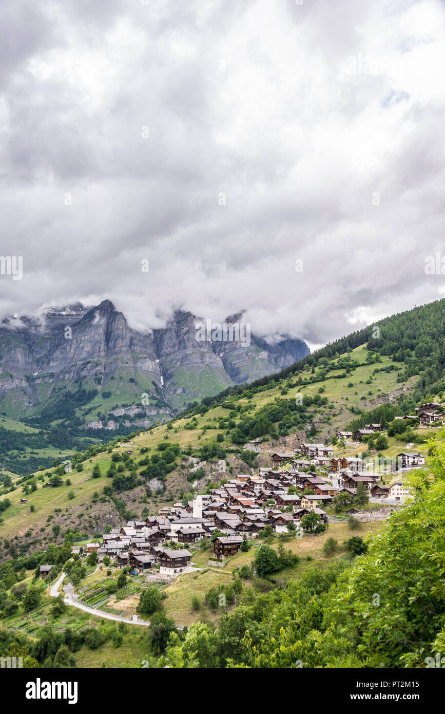 Switzerland, canton Valais, district Leuk, Albinen, village view Stock Photo