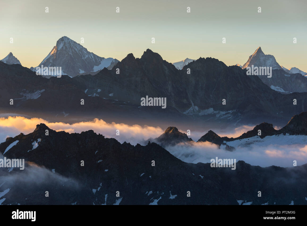 Switzerland, canton Valais, district Entremont, Verbier, sunrise, 3329 m high Mont-Fort Stock Photo