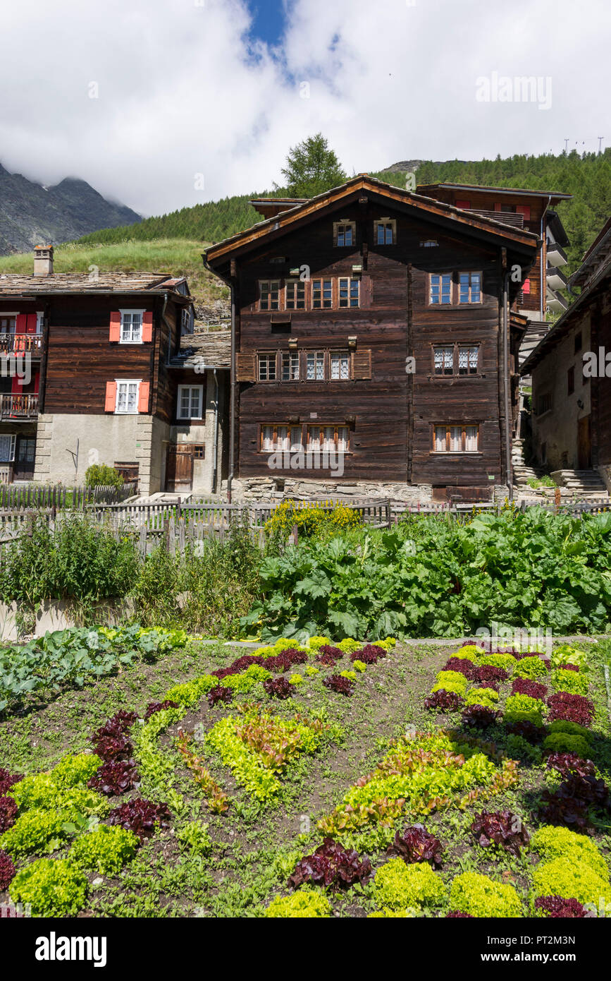 Switzerland, canton Valais, Verbier, high plateau, Saas Valley, Saas-Fee, farmhouse, vegetable garden Stock Photo
