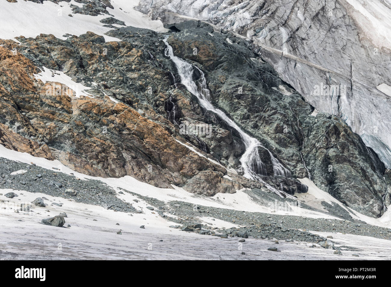 Switzerland, canton Valais, Verbier, high plateau, Saas Valley, Saas-Fee, Fee Glacier, lack of snow, glacier melt Stock Photo