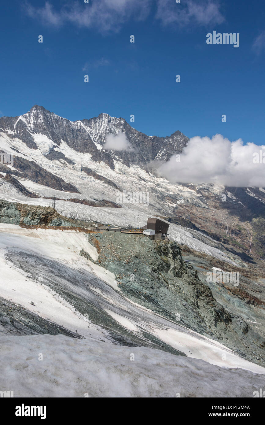 Switzerland, canton Valais, Verbier, high plateau, Saas Valley, Saas-Fee, Fee Glacier, Mittelallalin, Britannia hut Stock Photo