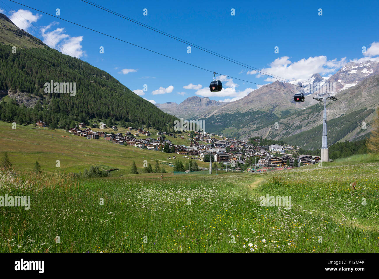 Switzerland, canton Valais, Verbier, high plateau, Saas Valley, Saas-Fee, village, cable car Stock Photo
