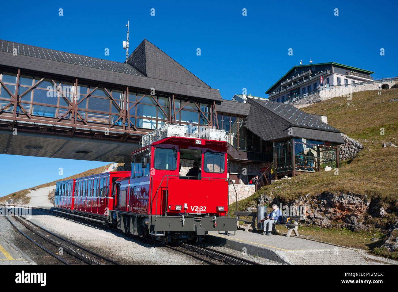 Austria, Salzkammergut, Saint Wolfgang, Schafberg, rack railway, mountain station, Berghotel Schafbergspitze, Stock Photo