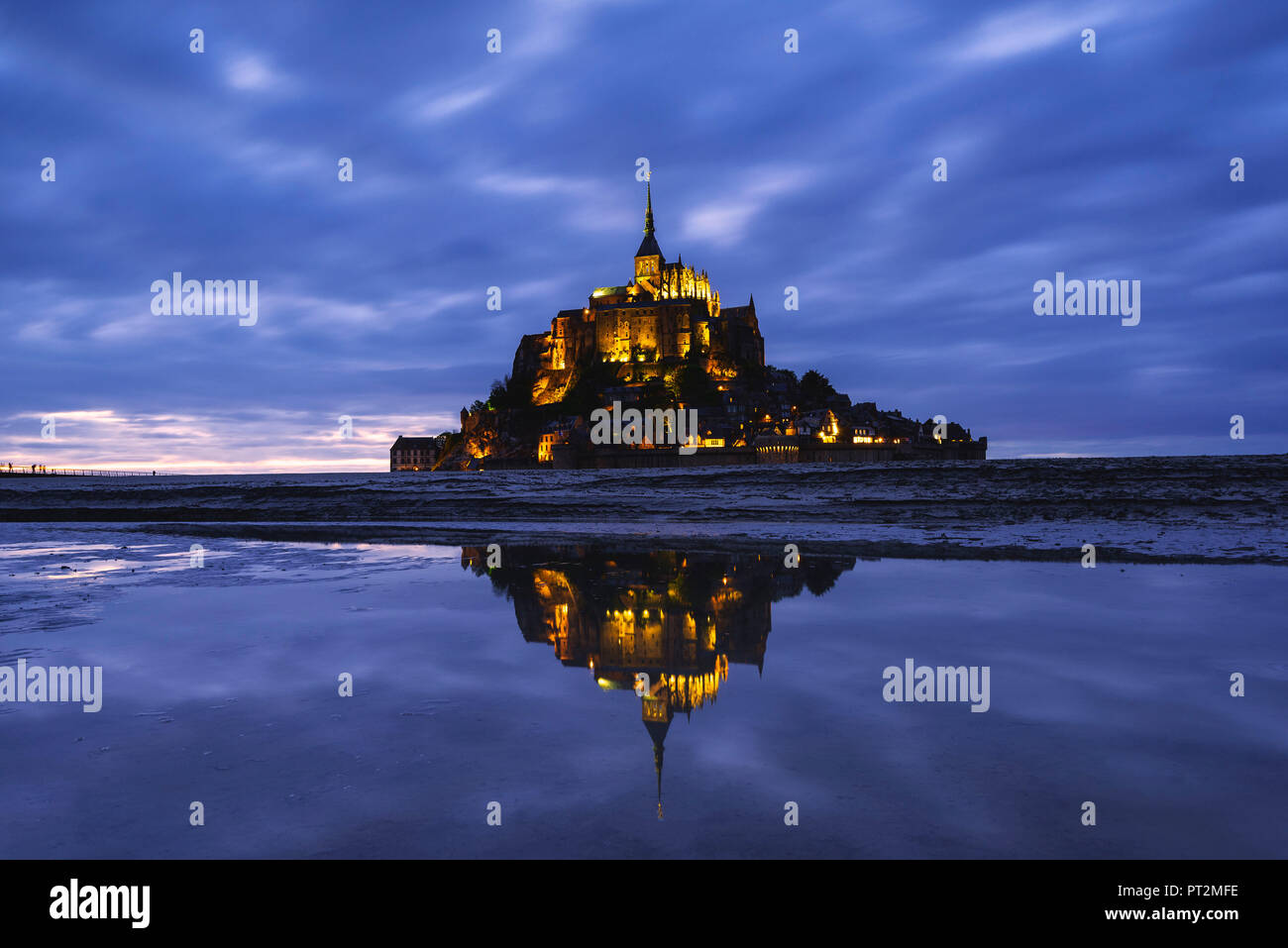 Le Mont Saint Michel at sunset, Normandy, France, Stock Photo