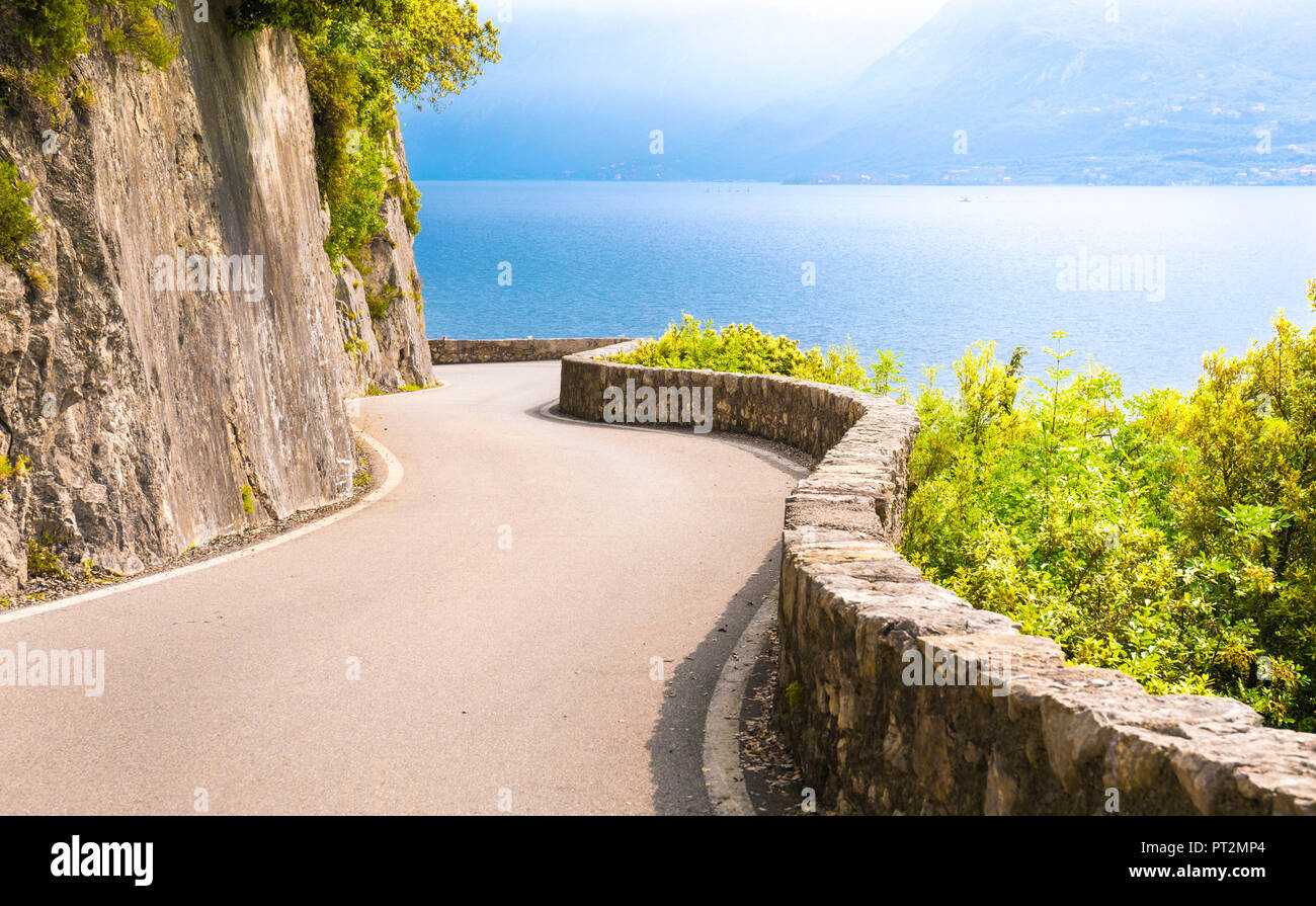 Scenic Strada della Forra on the west coast of GArda Lake near Tremosine, Brescia Province, Lombardia, Italy Stock Photo