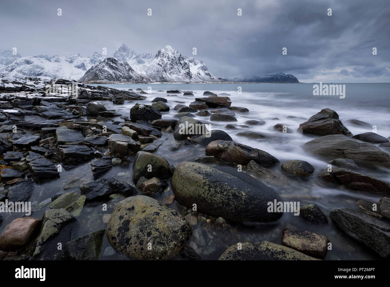 sea scape in Vareid, municipality of Flakstad, Lofoten Island, Norway, Europe Stock Photo