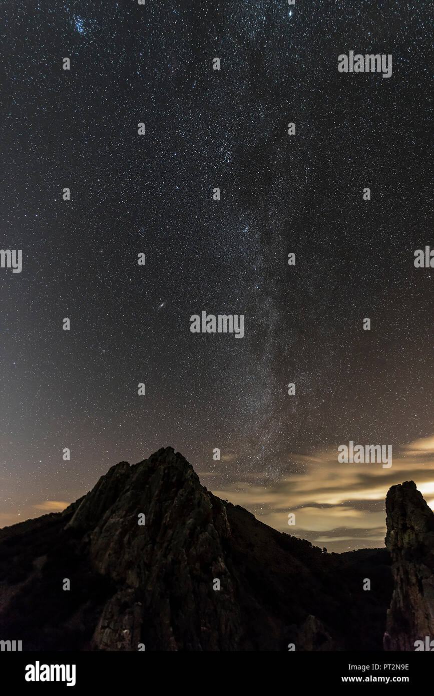 Spain, Extremadura, Parque Nacional de Monfrague, Salto del Gitano, Astrohoto with Milky Way and Zodiacal Light Stock Photo