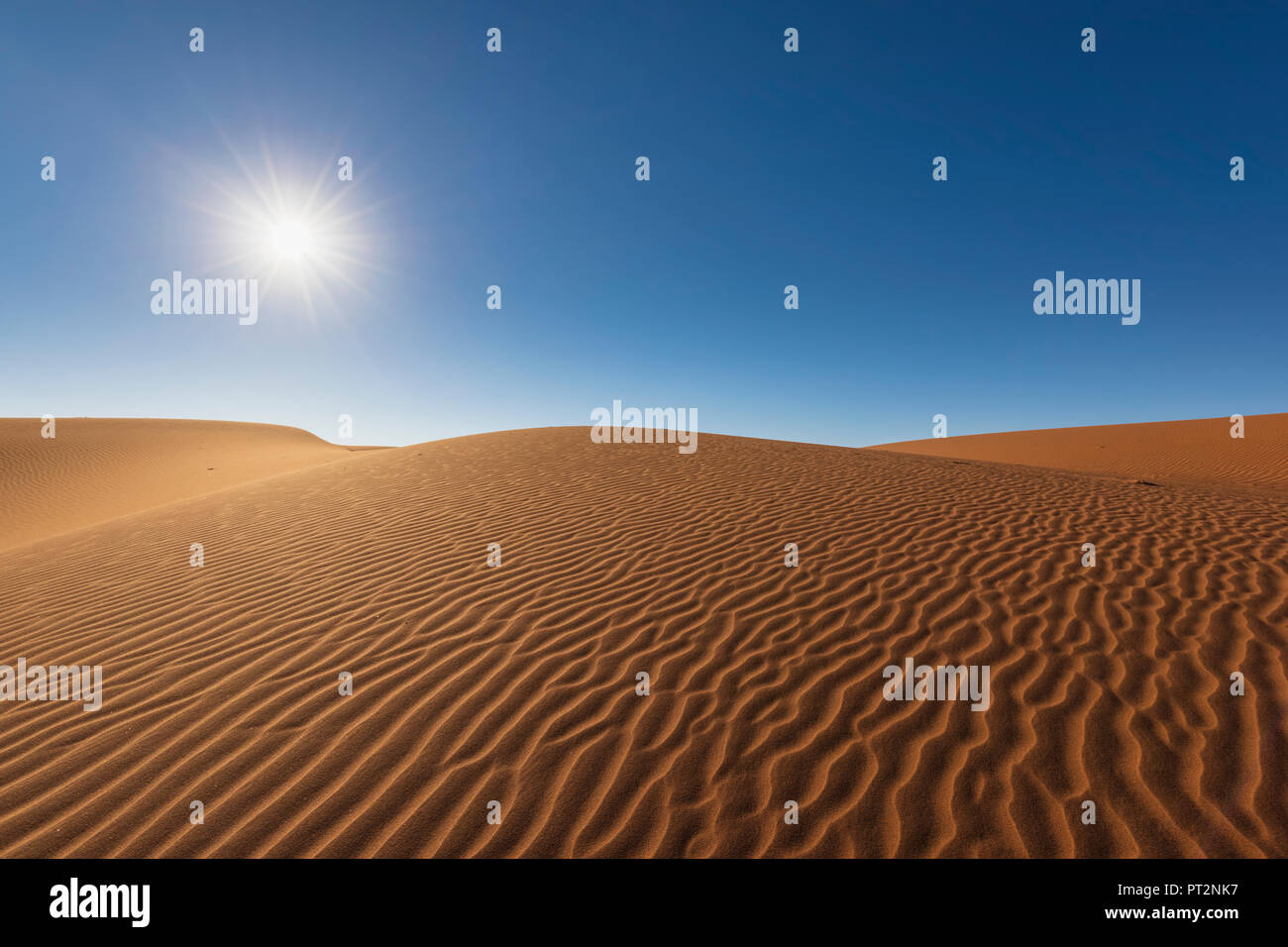 Africa, Namibia, Namib desert, Naukluft National Park, sand dunes against the sun Stock Photo