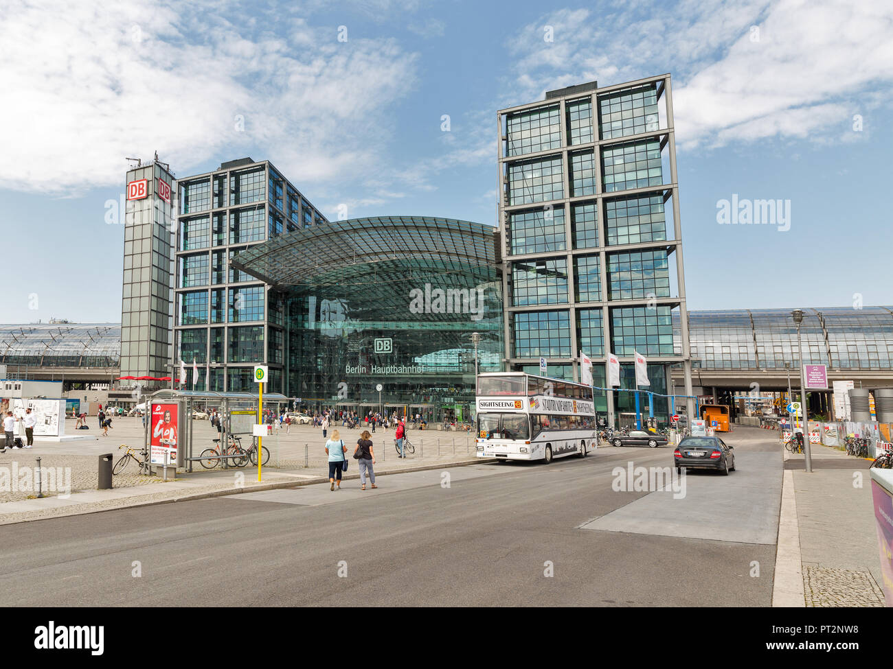 BERLIN, GERMANY - JULY 13, 2018: Facade view of Berlin Central Railway Station square or Berlin Hauptbahnhof, Hbf. Station was opened in May 2006, ope Stock Photo
