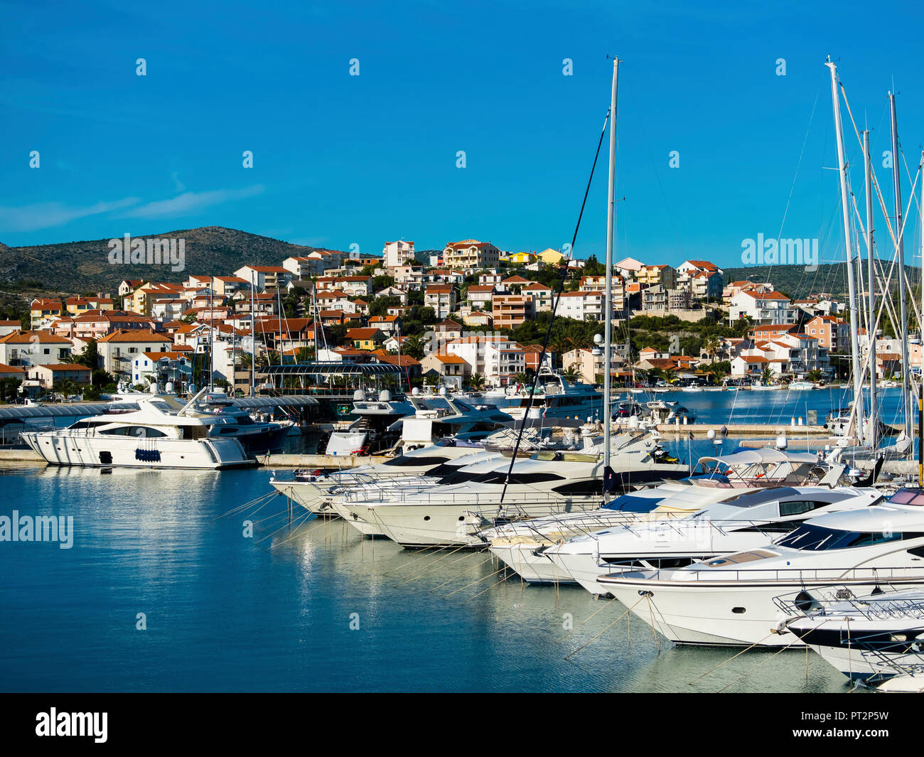 Croatia, Dalmatia, Adriatic Sea, Rogonizca, Yachts at marina Stock Photo