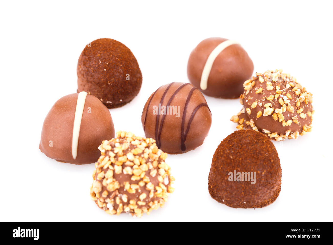 Assortment of chocolate isolated on white background. Stock Photo