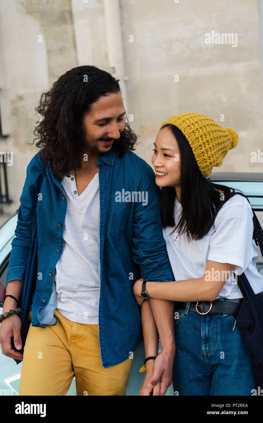 Happy young couple in love outdoors Stock Photo