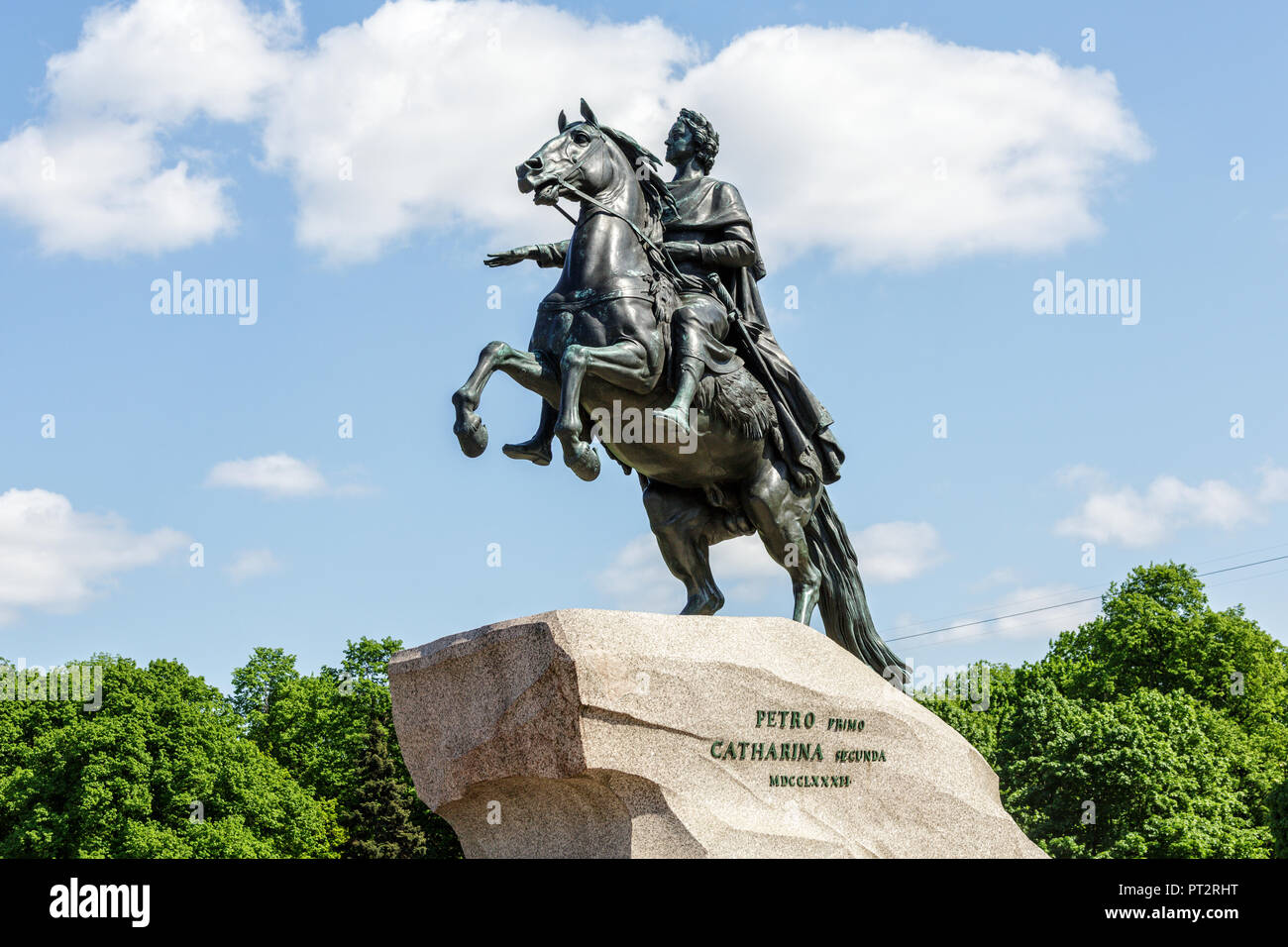 Monument to Russian Emperor Peter Great (Peter First) in historical city center of Saint-Petersburg, Russia. Popular touristic landmark. UNESCO World  Stock Photo