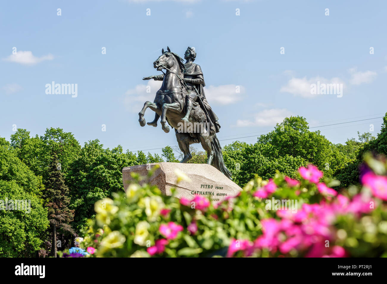 Monument to Russian Emperor Peter Great (Peter First) in historical city center of Saint-Petersburg, Russia. Popular touristic landmark. UNESCO World  Stock Photo