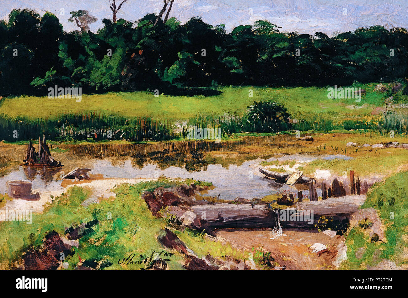Jose Ferraz de Almeida Junior, Fluvial Landscape 1899 Oil on panel, Pinacoteca do Estado de Sao Paulo, Sao Paulo, Brazil. Stock Photo