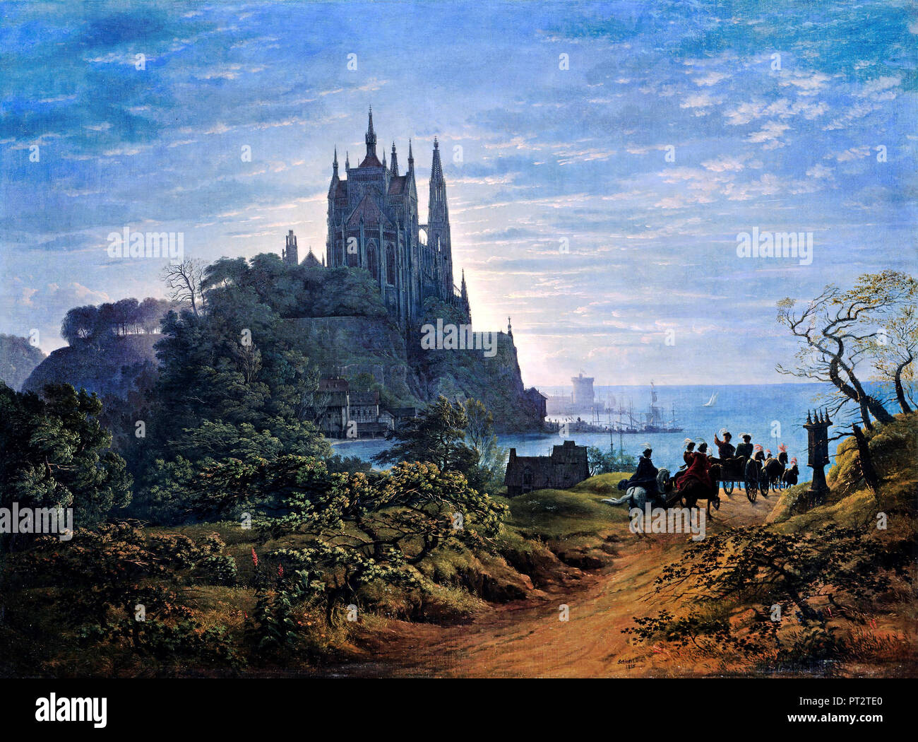 Karl Friedrich Schinkel, Gothic Church on a Rock by the Sea 1815 Oil on canvas, Alte Nationalgalerie, Berlin, Germany. Stock Photo