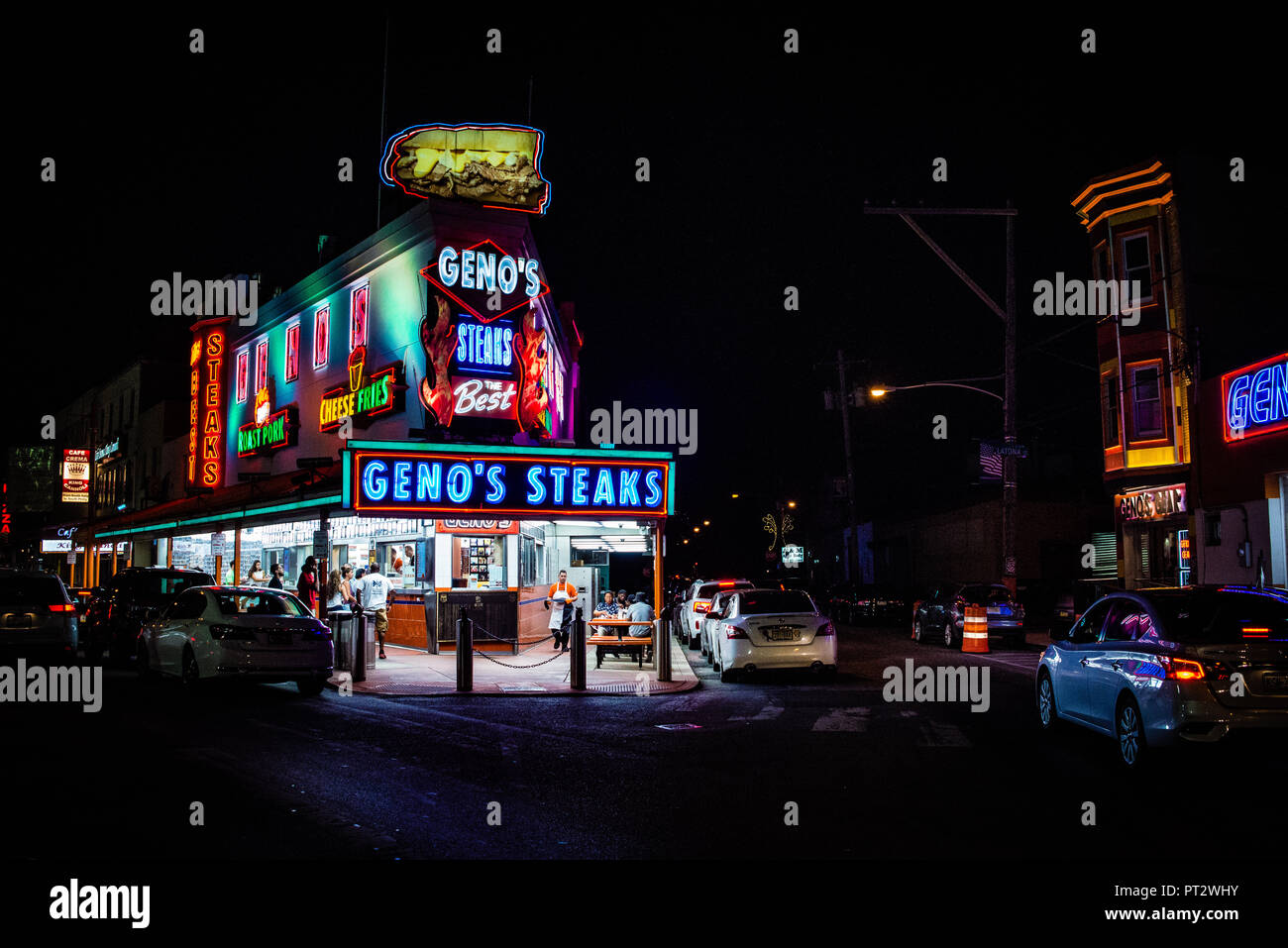 Famous Philadelphia cheese steak restaurant, delis, Pat's and Geno's