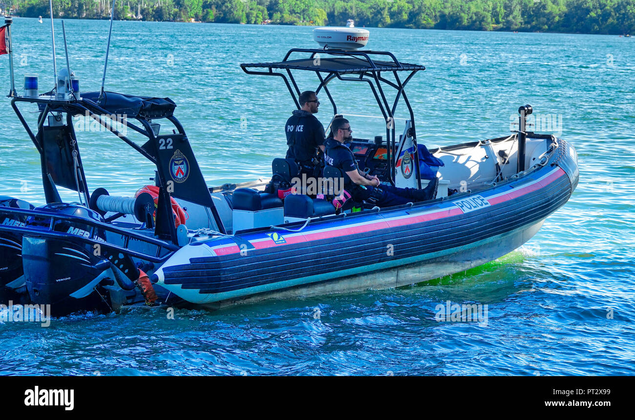 Toronto, Ontario, Canada-26 July, 2018: Toronto Marine police unit patrolling the shores of Toronto Harbor Stock Photo