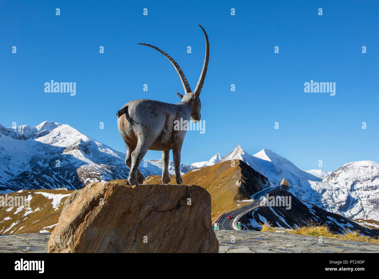 Austria, Salzburg State, Grossglockner High Alpine Road, ibex Statue Stock Photo