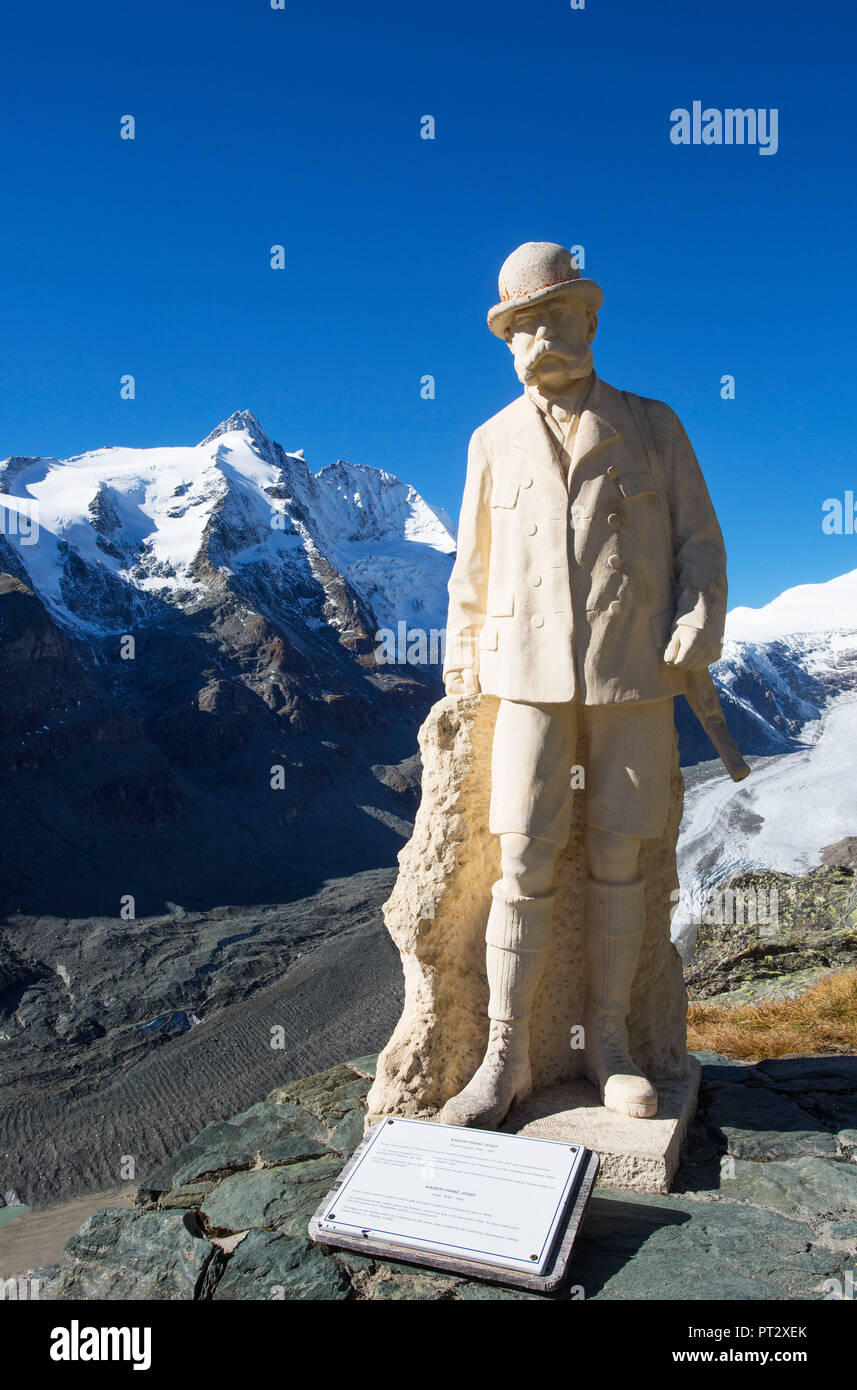 Grossglockner High Alpine Road, Austria, Kaiser-Franz-Josefs-Höhe, monument, statue of Emperor Franz Josef Stock Photo