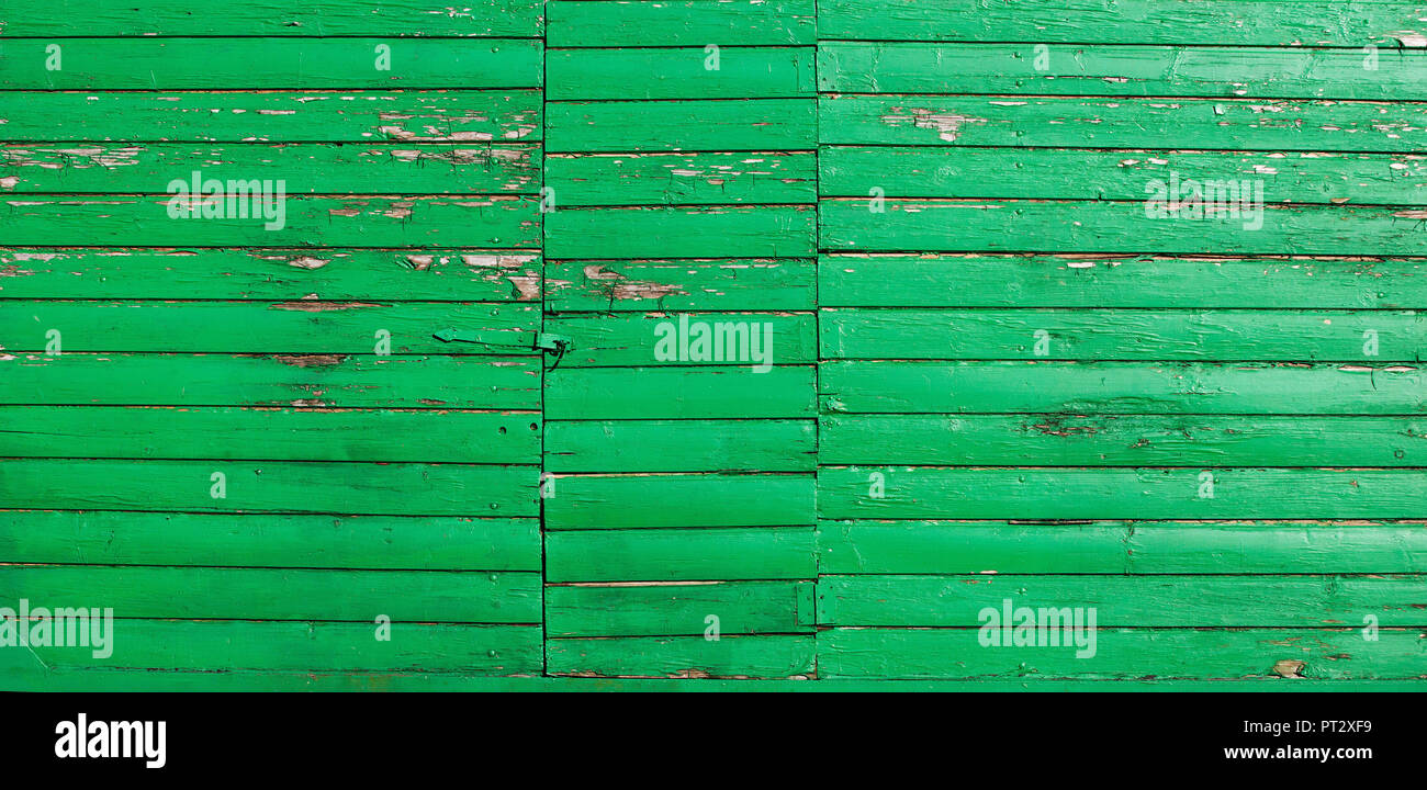 Woodshed, facade, green, weathered, close-up, detail Stock Photo
