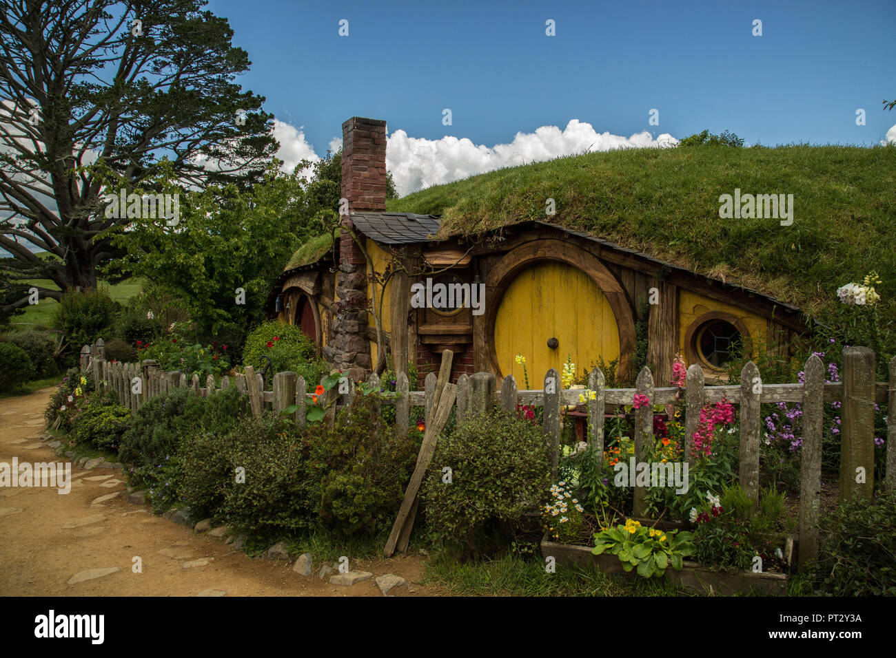 New Zealand, Hobbit Movie Set, House, Garden, Stock Photo