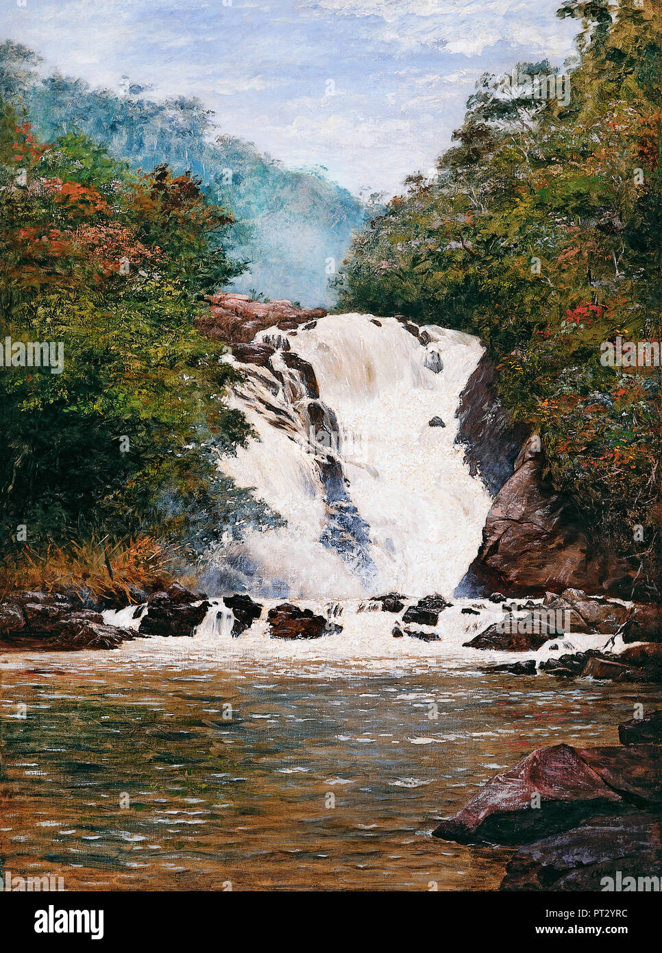 Jose Ferraz de Almeida Junior, Votorantim Waterfall 1893 Oil on canvas, Pinacoteca do Estado de Sao Paulo, Sao Paulo, Brazil. Stock Photo