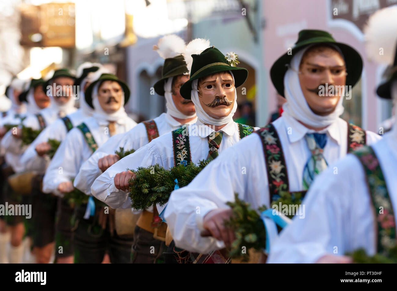 Schellenrührer, Carnival procession, Nonsense Thursday, Mittenwald, Werdenfelser Land, Upper Bavaria, Bavaria, Germany Stock Photo