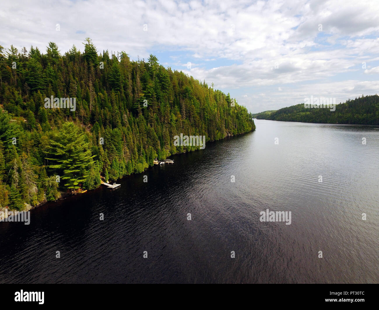 Aerial view of a North American river, Saguenay, Quebec, Canada Stock