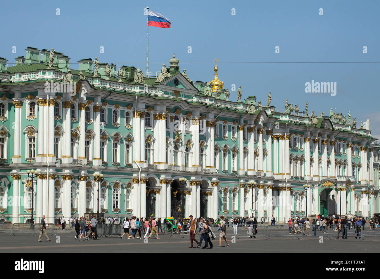 Winter Palace designed by Italian Baroque architect Bartolomeo Rastrelli on Palace Square in Saint Petersburg, Russia. Stock Photo