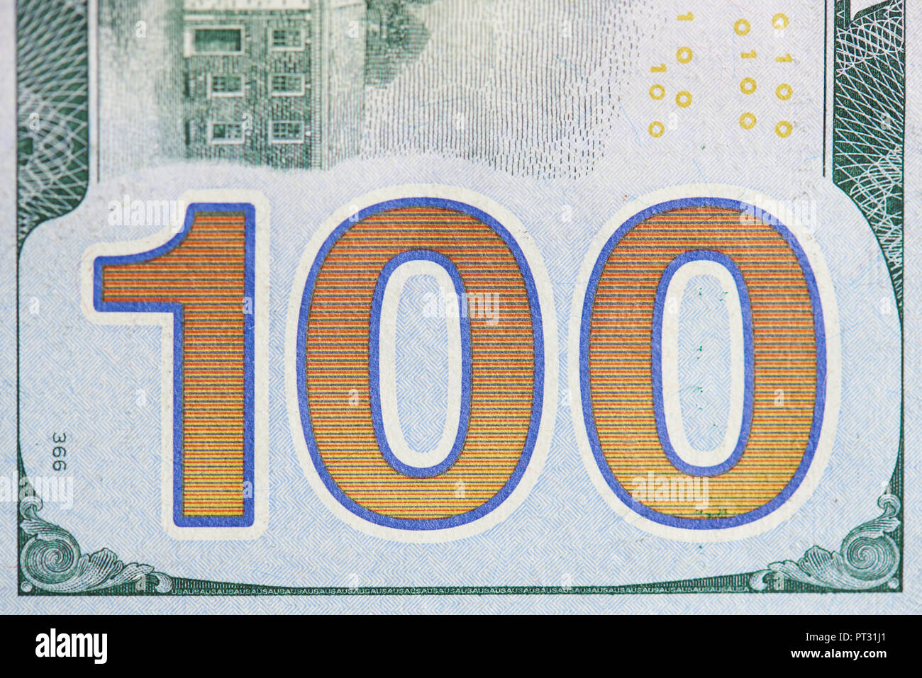 100 number on dollar bill close up view. America money theme Stock Photo