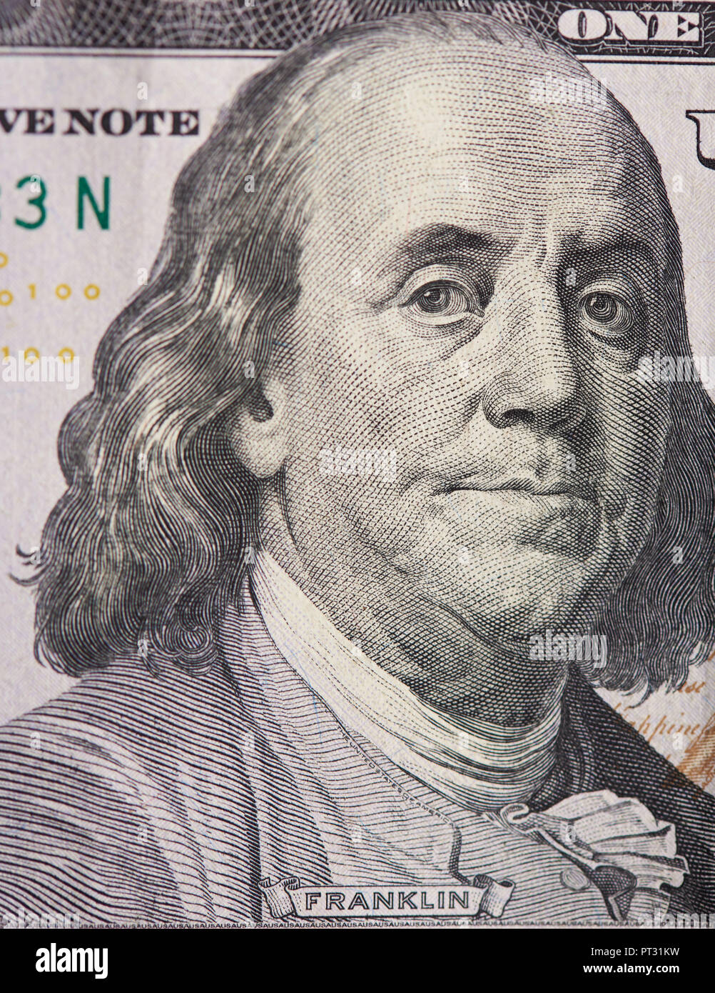One hundred dollar bill theme. Portrait of president franklin Stock Photo