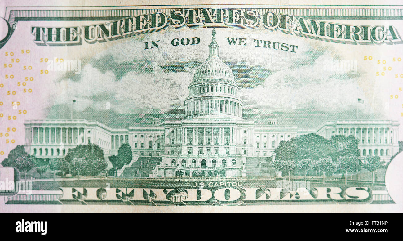 Back of 50 dollar bill with Us Capitol photo Stock Photo