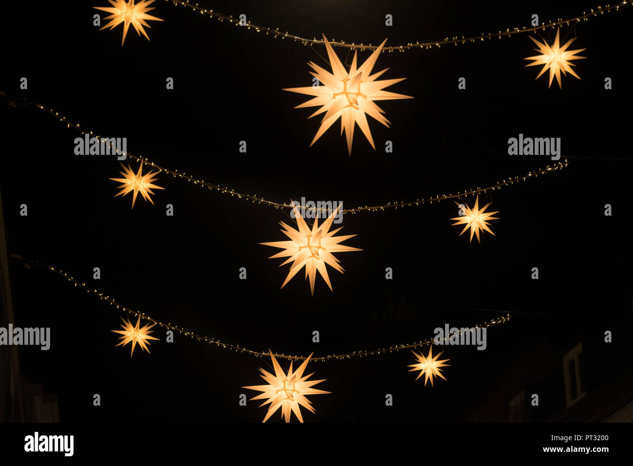 Christmas Decoration, illuminated stars Stock Photo