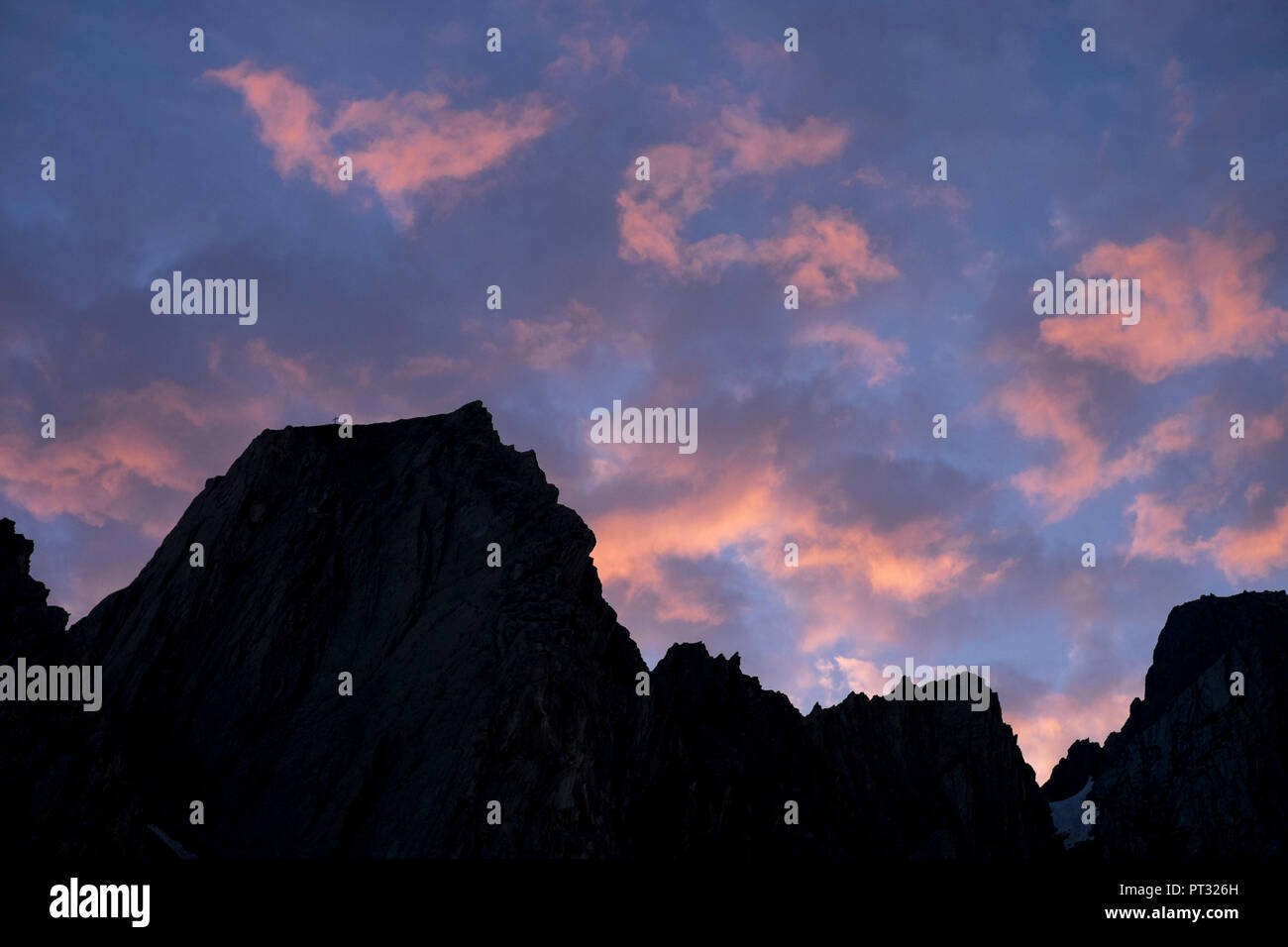 Evening mood above the crest of Rote Säule Peak, Venediger Group, East Tyrol, Austria Stock Photo