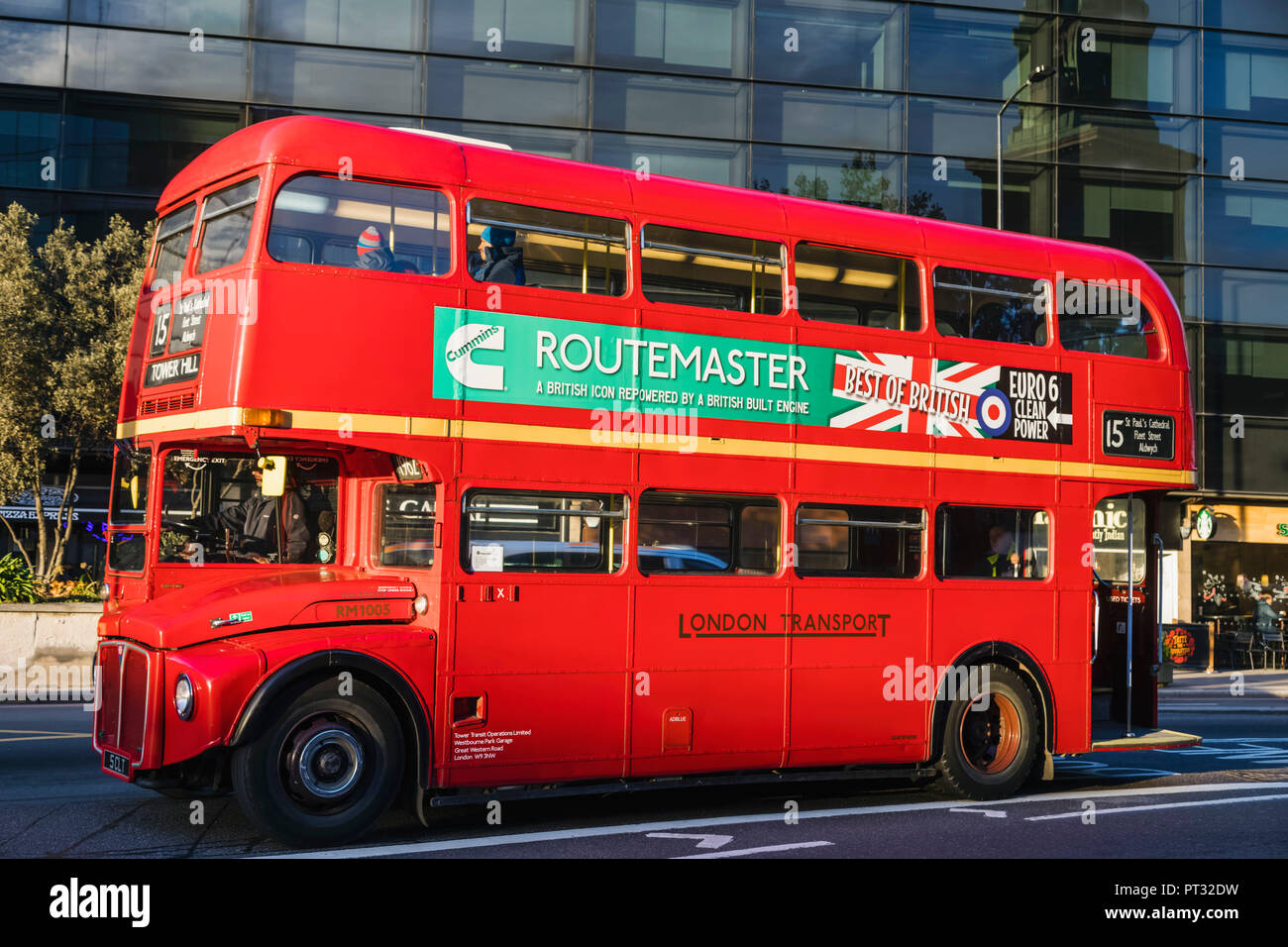 England, London, Red Double Decker Routemaster Bus Stock Photo