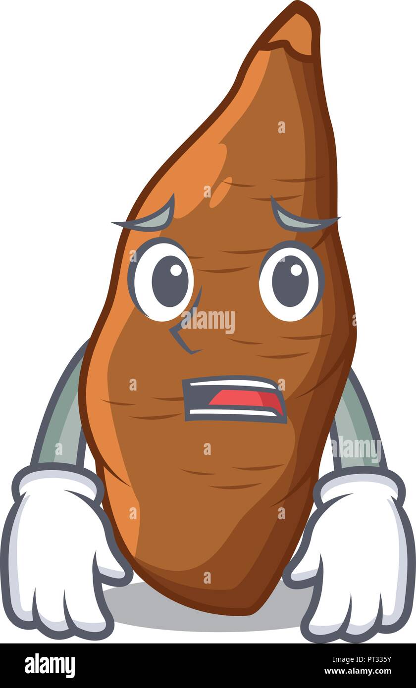 Afraid ripe cassava on the cartoon table Stock Vector
